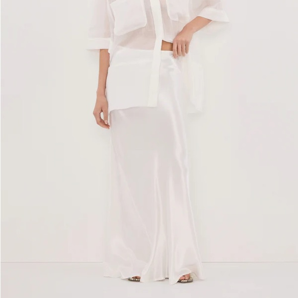 DISSH CHARLI WHITE SATIN MAXI SKIRT - WHITE